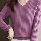 V-neck versatile ribbed knitwear