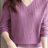 V-neck versatile ribbed knitwear