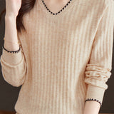 V-neck versatile ribbed knitwear