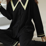 French-collar pure cotton women's loungewear set