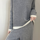 Contrast-color casual knit set