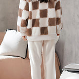 Contrast-color cardigan pajamas set