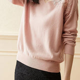 Lace and pearl V-neck sweater