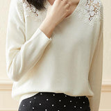 Lace and pearl V-neck sweater