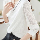 Chanel-style V-neck lace bottoming shirt