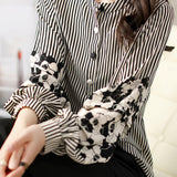 Striped lantern-sleeve shirt that is slimming and all-match