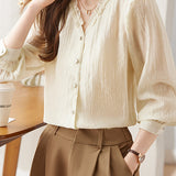 Lace V-neck solid-color shirt