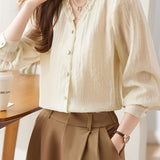 Lace V-neck solid-color shirt