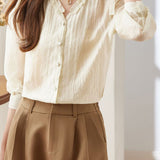 Lace V-neck solid-color shirt