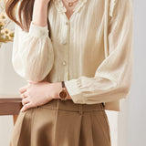 Lace V-neck solid-color shirt