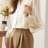 Lace V-neck solid-color shirt