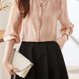 Lace V-neck solid-color shirt