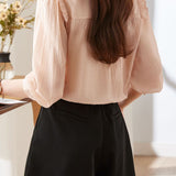 Lace V-neck solid-color shirt