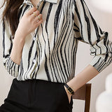 Lapel contrast chiffon shirt