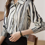 Lapel contrast chiffon shirt