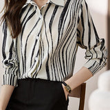 Lapel contrast chiffon shirt