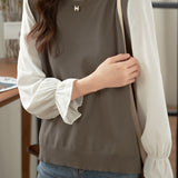 Fake two-piece lantern sleeve base shirt