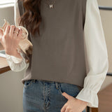 Fake two-piece lantern sleeve base shirt