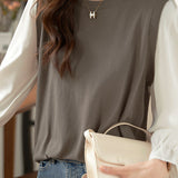 Fake two-piece lantern sleeve base shirt