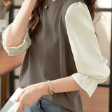 Fake two-piece lantern sleeve base shirt