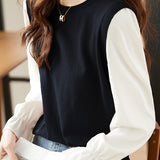 Fake two-piece lantern sleeve base shirt