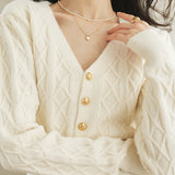 French vintage cable-knit V-neck cardigan sweater coat