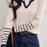 Faux two-piece color-block layered knitted sweater