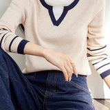 Faux two-piece color-block layered knitted sweater