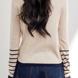 Faux two-piece color-block layered knitted sweater