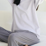 Round-neck solid-color pajama set