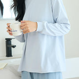 Round-neck solid-color pajama set