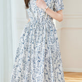 Round-neck floral mid-length dress