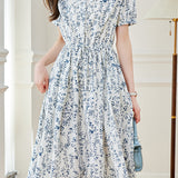 Round-neck floral mid-length dress