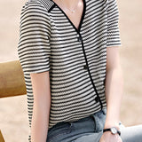 V-neck striped Chanel-style shirt