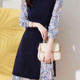 Floral print fake two-piece dress