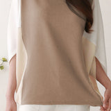 Loose Color-blocked Batwing Sleeve Top