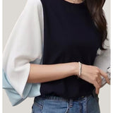 Loose Color-blocked Batwing Sleeve Top