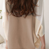 Loose Color-blocked Batwing Sleeve Top