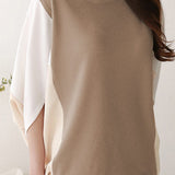 Loose Color-blocked Batwing Sleeve Top