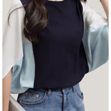 Loose Color-blocked Batwing Sleeve Top