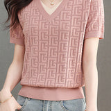 Color-blocked Knitted V-neck T-shirt