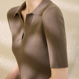 Slim-fit Knitted V-neck Short Sleeve Shirt