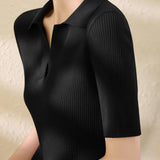 Slim-fit Knitted V-neck Short Sleeve Shirt