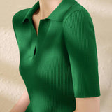 Slim-fit Knitted V-neck Short Sleeve Shirt