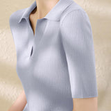 Slim-fit Knitted V-neck Short Sleeve Shirt