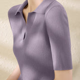 Slim-fit Knitted V-neck Short Sleeve Shirt