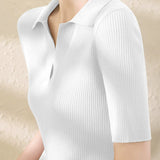 Slim-fit Knitted V-neck Short Sleeve Shirt