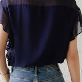 Solid-color Round-neck Ruffled Shirt