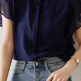 Solid-color Round-neck Ruffled Shirt