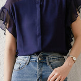 Solid-color Round-neck Ruffled Shirt